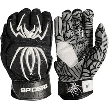 Spiderz Youth Hybrid Baseball Batting Gloves - Black/White - Youth Medium