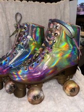 JajaHoho Holographic Roller Skates Quad Wheels Champagne Gold Youth Kids Size 4