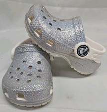 Crocs Glitter Clogs Kids Size C5 C 5 Silver Shimmer Iconic Comfort Shoes Prism