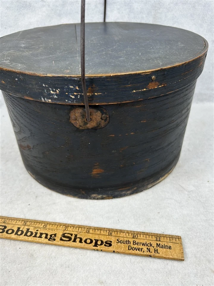 caja despensa antigua con mango pintura azul oscuro 11,5 x 6,5 original mediados siglo XIX mejor Foto 4 de 4