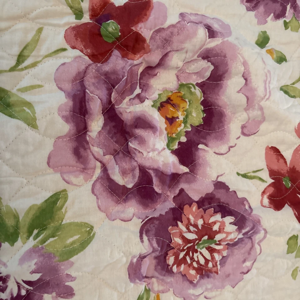 Pintura acolchada acuarela floral acolchada Martha Stewart Standard Sham algodón 20 x 26 Foto 3 de 4