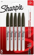 Sharpie Permanent Markers, Fine Point, Black, 5 Count Black GREAT VALUE