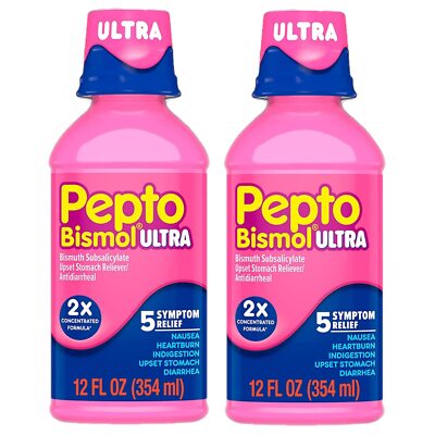Pepto Bismol Ultra Liquid for Upset Stomach, 5 Symptom Relief, Original, 12 oz