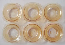 6 Jeannette Glass Louisa Floragold 4" Square Bowls Fruit Dessert Bowl Set