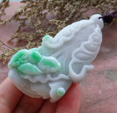 Certified Natural A Jade jadeite Pendant Lotus Flower Cabbage 发财白菜 449045 AM