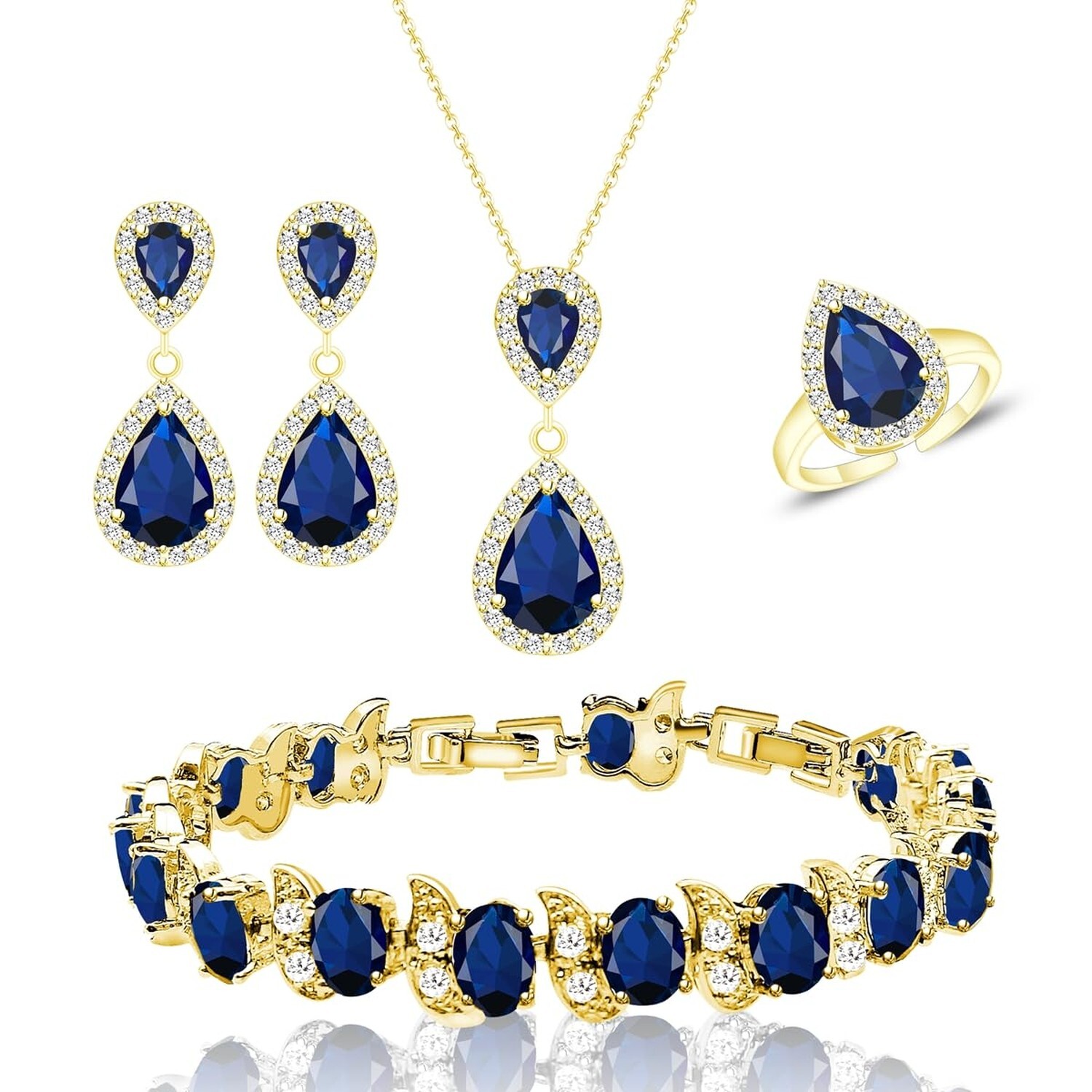 LMXXVJ Teardrop Jewelry Set for Women - Elegant Necklace, Earrings, and Adjustable Ring for a Stylish Look