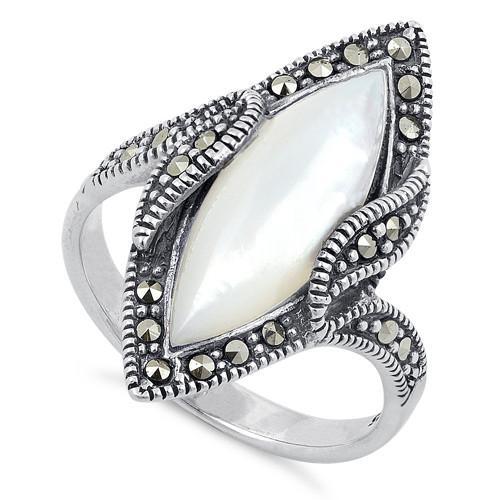 Anneau large en argent et Nacre blanche coquillage