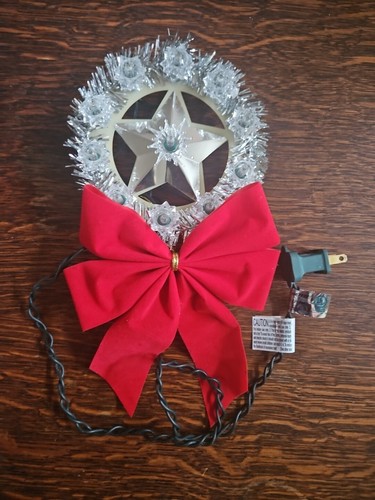 Lighted Tinsel Star Tree Top 11 Lights WORKS Silver Approx 5 in round - Picture 5 of 15