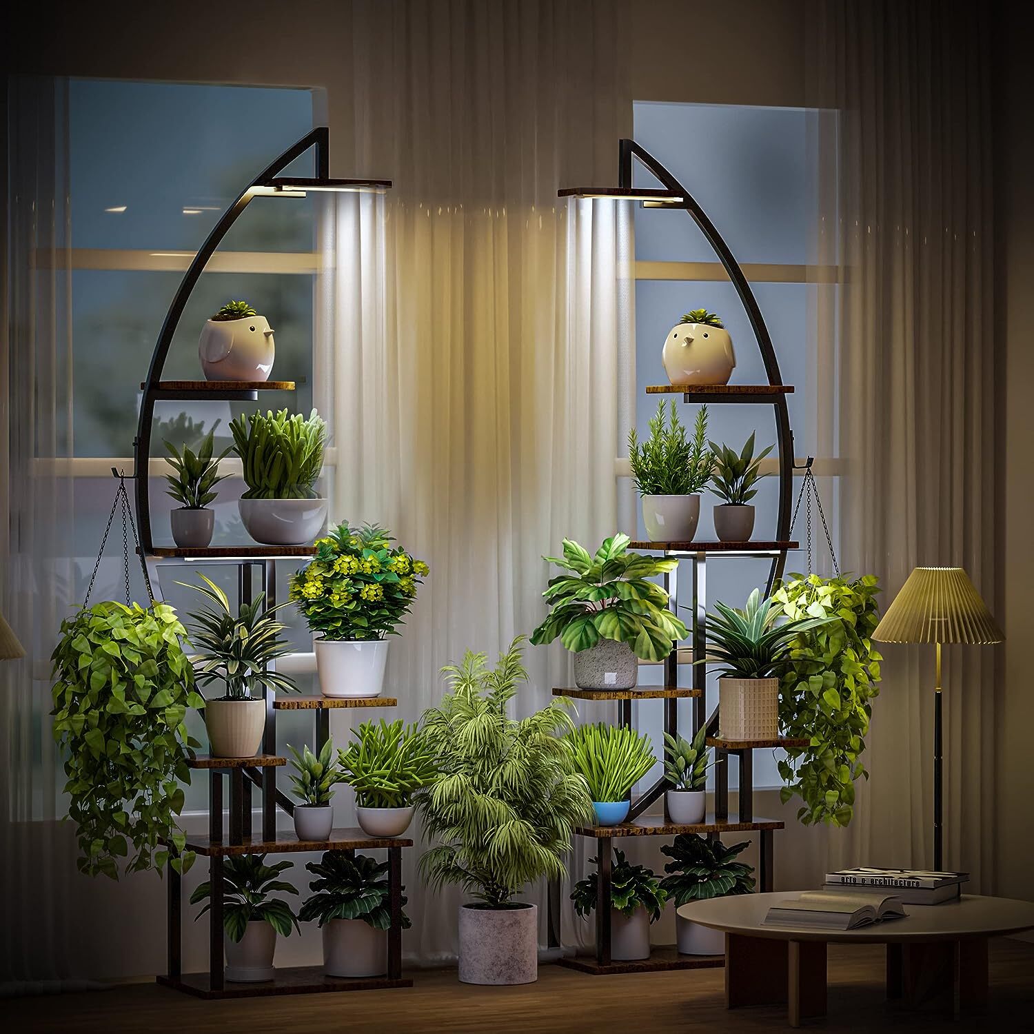 BACEKOLL Tall Plant Stand Indoor with Grow Light, 7 Tiered Metal Plant