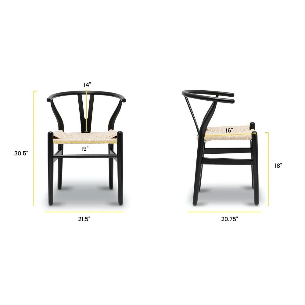 2 Set Black Chair Rope Weave Dining Modern Weaving Accent Seat Woven Kitchen New