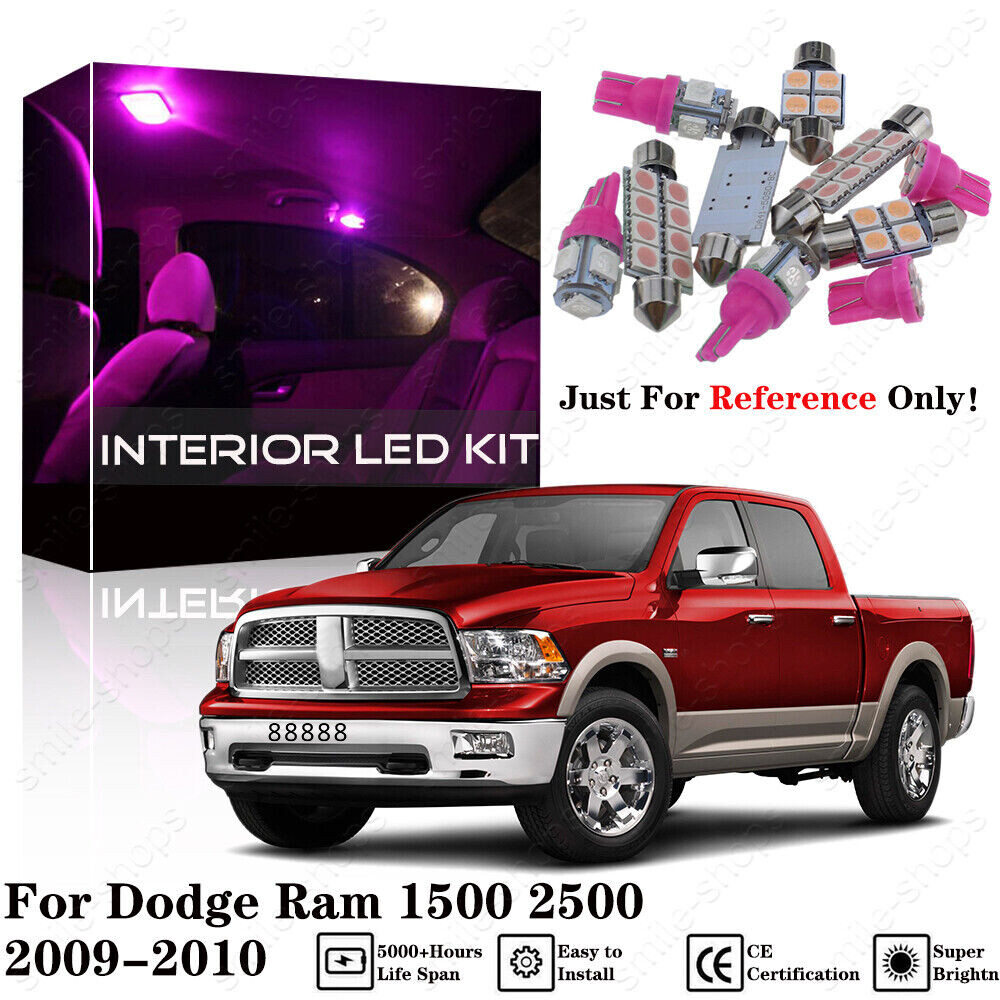 Pink/Purple Interior LED Light Kit + White License For Dodge Ram