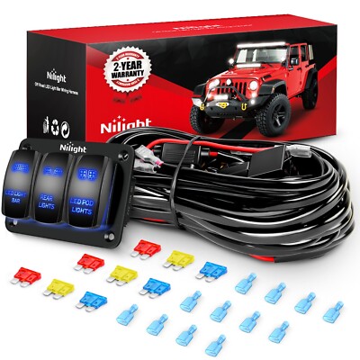 Nilight 16AWG LED Light Bar Wiring Harness Kit Rocker Switch Panel