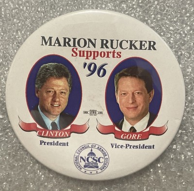 Vintage Rare - Marion Rucker Supports Clinton / Gore  96 Pinback Button