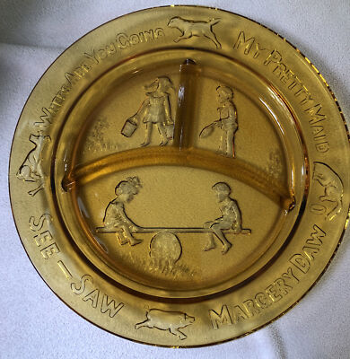 See-Saw Margery Daw Where Are You Going My Pretty Maid Amber Glass Plate 8.5 