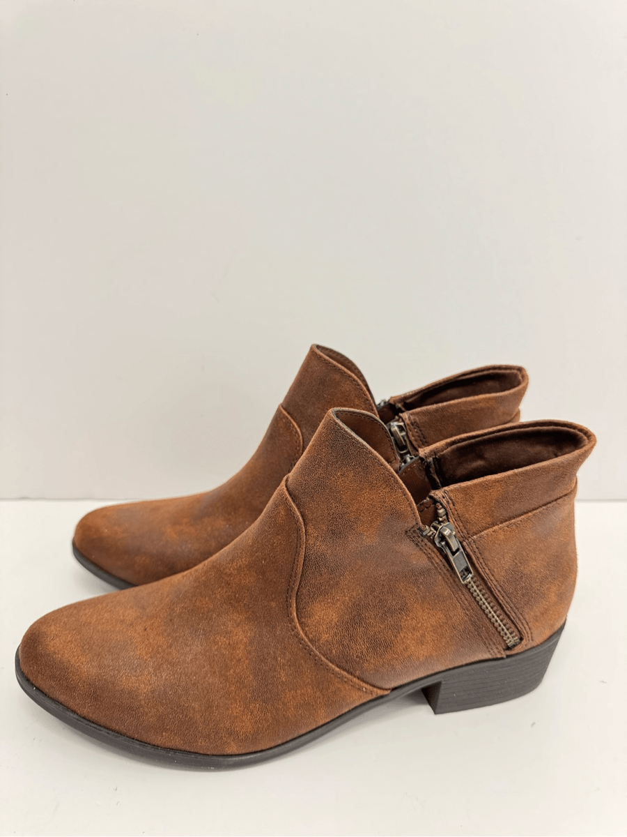 Sun Stone Ankle Boots Size Brown Double Zip Almond Toe