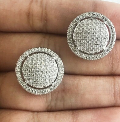 14K Gold 0.92 Ct Genuine Round Diamond Halo Cluster Stud Earrings