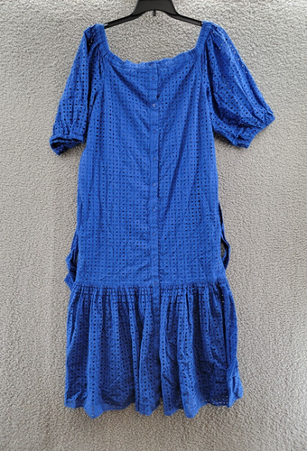 Lauren Ralph Lauren Eyelet Off-the-Shoulder Dress Women's 14 Blue Button Front - 第 2/18 張圖片
