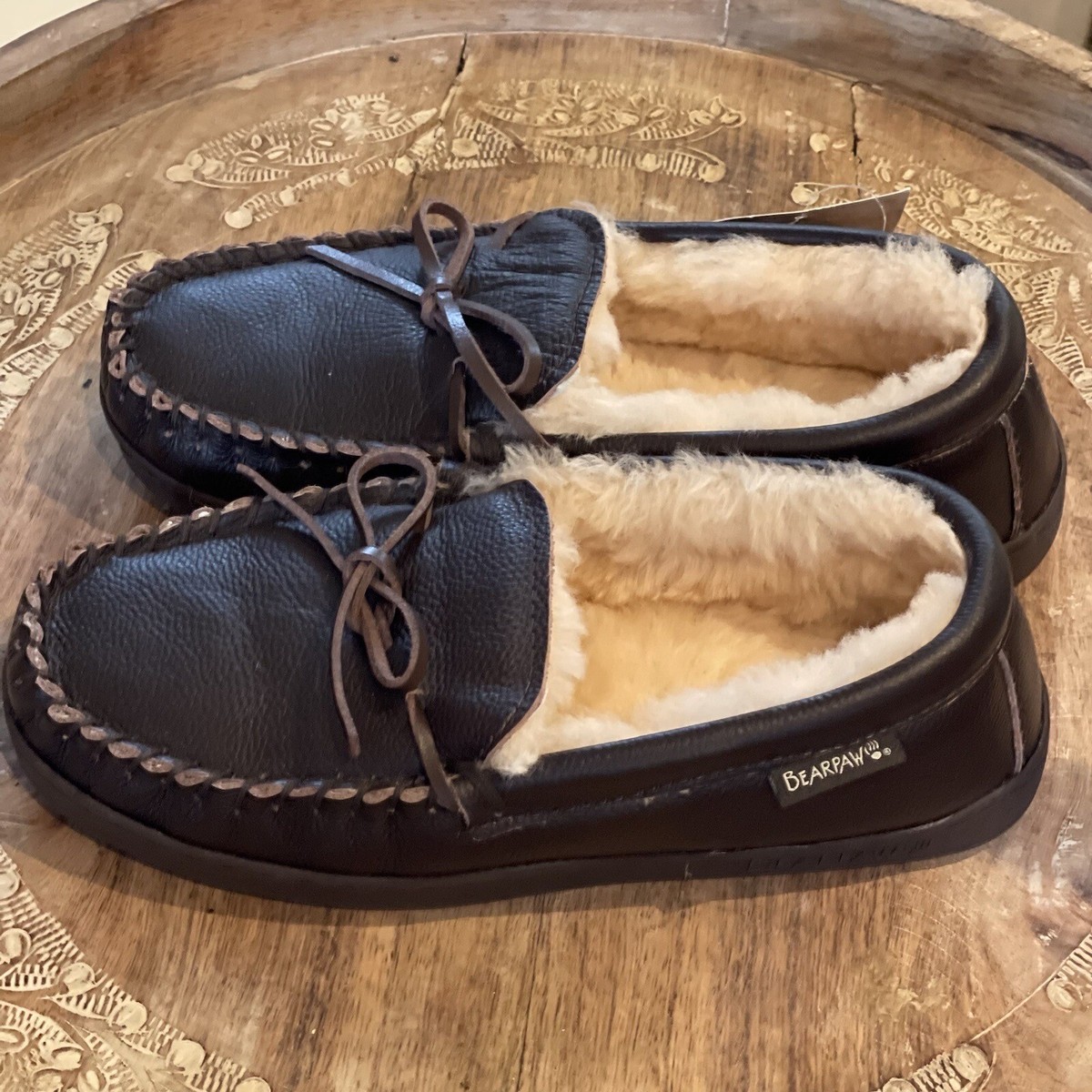 BEARPAW Mens Mach IV Leather Slippers Amazon.com | BEARPAW Mach IV Chocolate Leather 9 M | Slippers main image 2