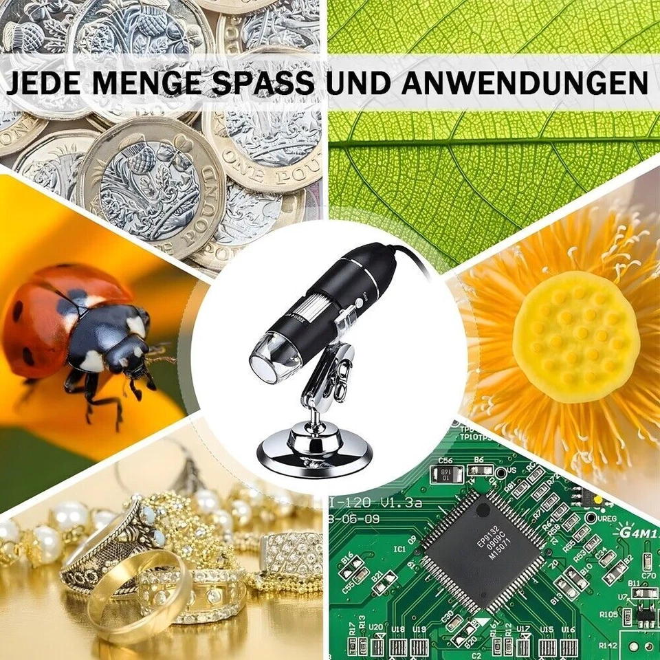 Mini USB Digital Mikroskop Lupe 1600X HD Microscope Kamera 8 LEDs für Handy PC - Bild 3 von 4