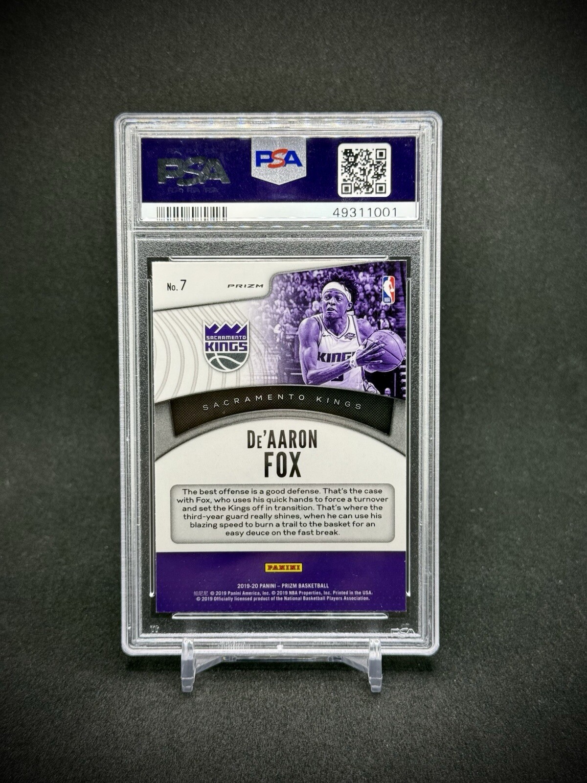 De'Aaron Fox 2019 Panini Prizm Dominance Silver Prizm PSA 10 KIngs view 2