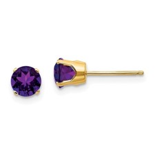 Real 14kt Yellow Gold 5mm Amethyst Earrings - February