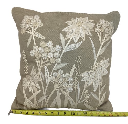Pier 1 Imports BOHO Embroidered Appliquéd Floral Throw Pillow 17x17” - Picture 4 of 13