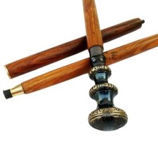 Antique Brass Designer Knob Handle Vintage Wooden Walking Cane Stick Brown