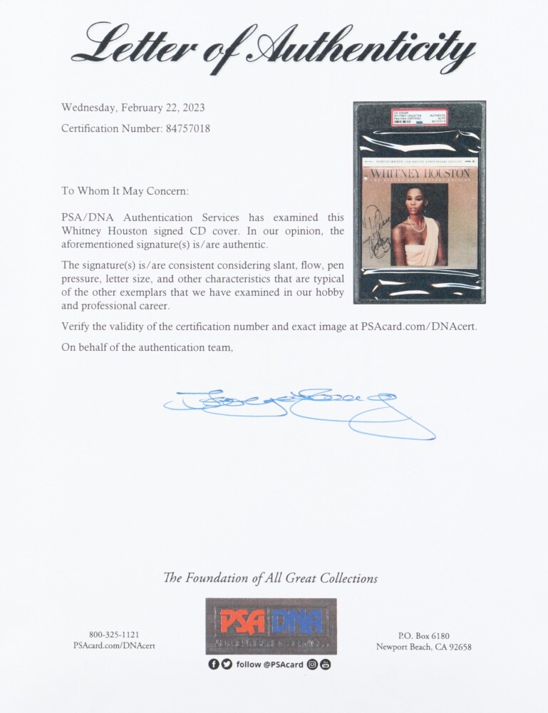 signed Whitney Houston CD Debut Album Anniversary Edition