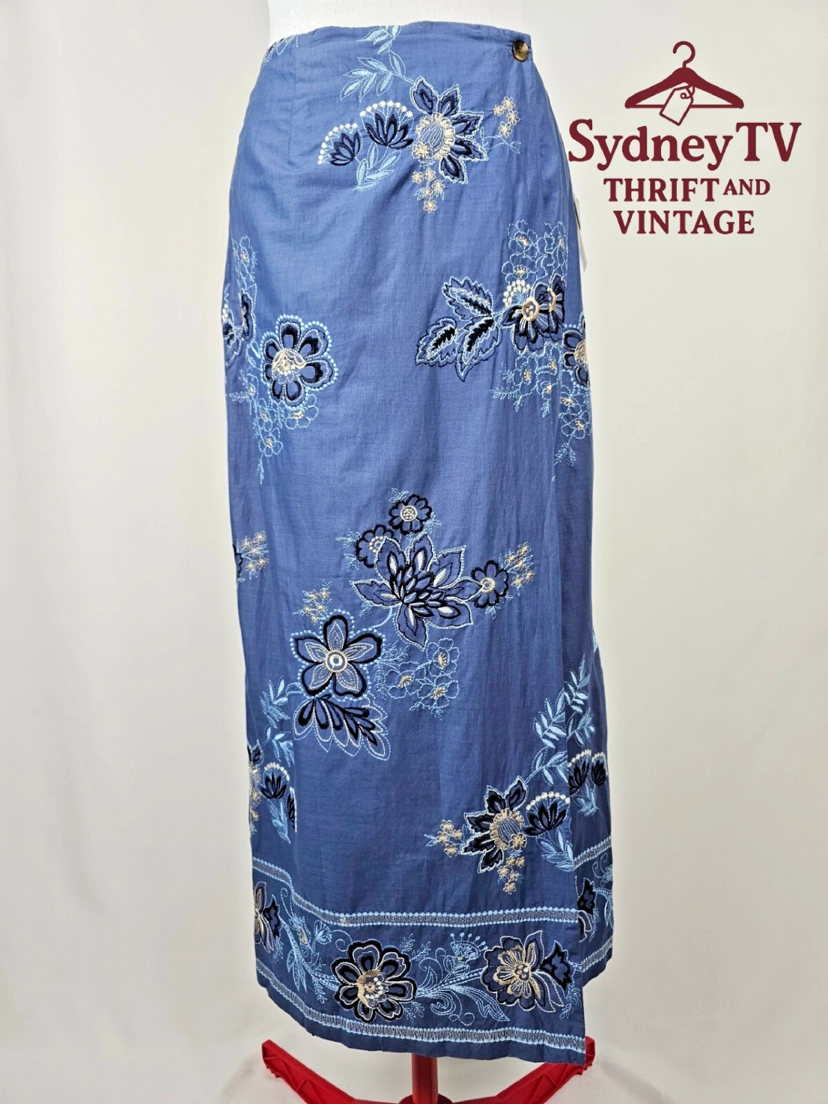Charter Club Blue Floral Embroidered Cotton Skirt NWT Size 4 Boho Summer
