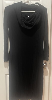 knee length dresses for ladies Fine Knit Draped Cowl Neck Long Sleeve Mini Dress Black