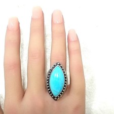 925 Sterling Silver Large Oval-shaped Turquoise Ring 16.6 Grams Size-7