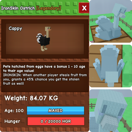 GROW A GARDEN TITANIC IRONSKIN OSTRICH AGE 100 ✅ONLINE 24/7