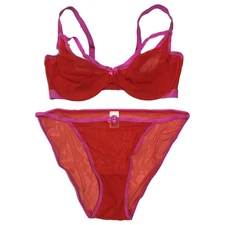 Parade Womens Red Mesh Underwire Bra & Cheeky Panty Set