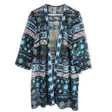 Catherines Sheer Cardigan Womens 1X Multi Color Southwestern Aztec Boho Kimono