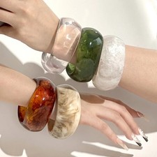 Resin Irregular Chunky Cuff Bracelet Women Gold Tone Wide Bangle Jewelry