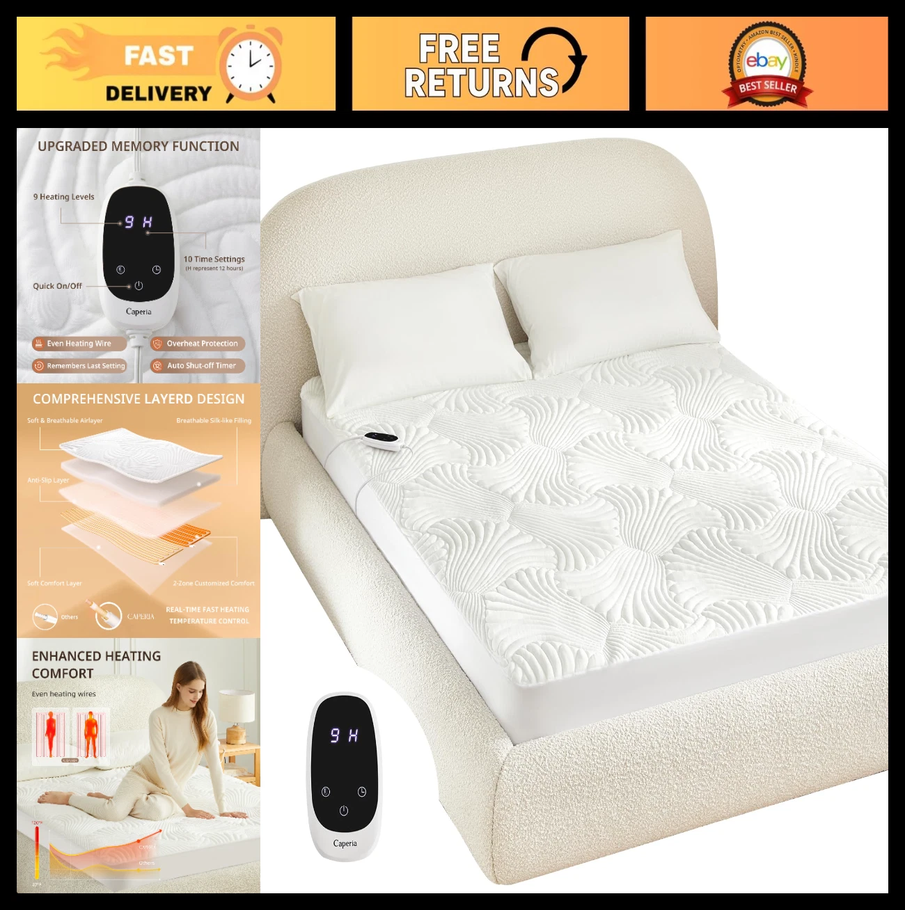 Heated Mattress Pad Twin XL - Electric Bed Warmer, 9 Heat Settings, Auto Shut Of