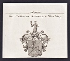 Wahler Azelberg Oberbürg - Wappen coat of arms Kupferstich Heraldik Adel 1820
