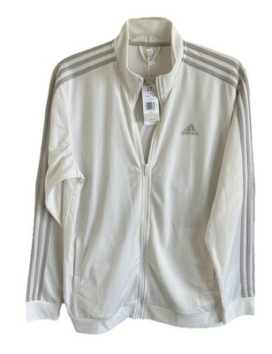 Adidas Essentials 3 Stripe Track Jacket Mens LT Tall White Full Zip NWT Gym