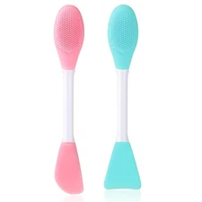 2 Pcs 2 in 1 Double-Sided Facial Scrubber Brush Tool, Silicone blue, pink 