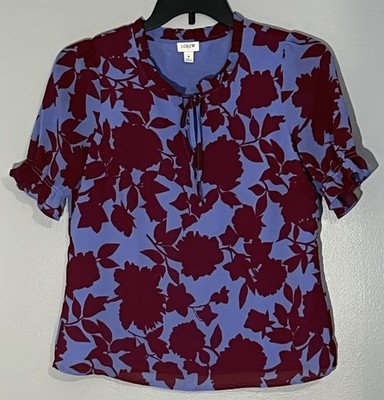 J. Crew Career Casual Multicolor Flower Print Short Sleeve Lined Blouse Sz S