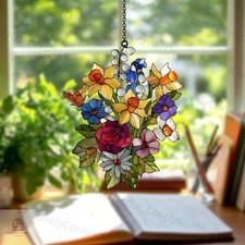 Mother s Day Floral Acrylic Suncatcher, Spring Bouquet Window Hanging Gift