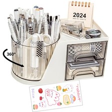 Rotating Desk Organizer, Large Capacity Cosmetic Display Case with Drawer, 36...