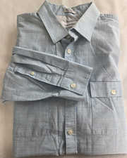 Calvin Klein Regular Fit Blue Check Cotton Dress Shirt M 34/35 Point Collar