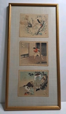 Vintage 3 Japanese Framed Prints Woodblocks Ogata Gekko