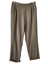 Benecchi Dress Pants Size 34W X 32L Sand Pleated Wool Straight Leg Formal Career