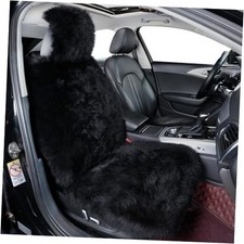 Fluffy Sheepskin Car Seat Cover-Fuzzy Fur Auto 1 Pcs Front Seat Cover Black