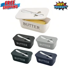 Butter Dish with Stainless Steel Butter Knife Covered Cheese Box Slice Container