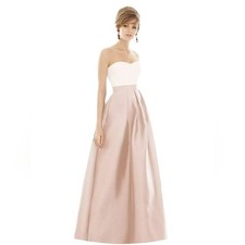 Alfred Sung Strapless Pleated Skirt Maxi Dress with Pockets in Cameo & Ivory 2