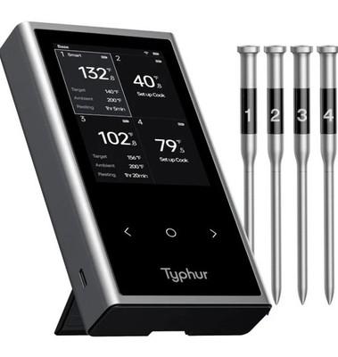 Typhur Sync Kabelloses Quad Gen 2 Fleischthermometer 4 Sonden  6 Sensoren