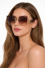 Oversize Square Gold Tone Frame Sunglasses Brown Gradient Tint Lens Rivet NWT